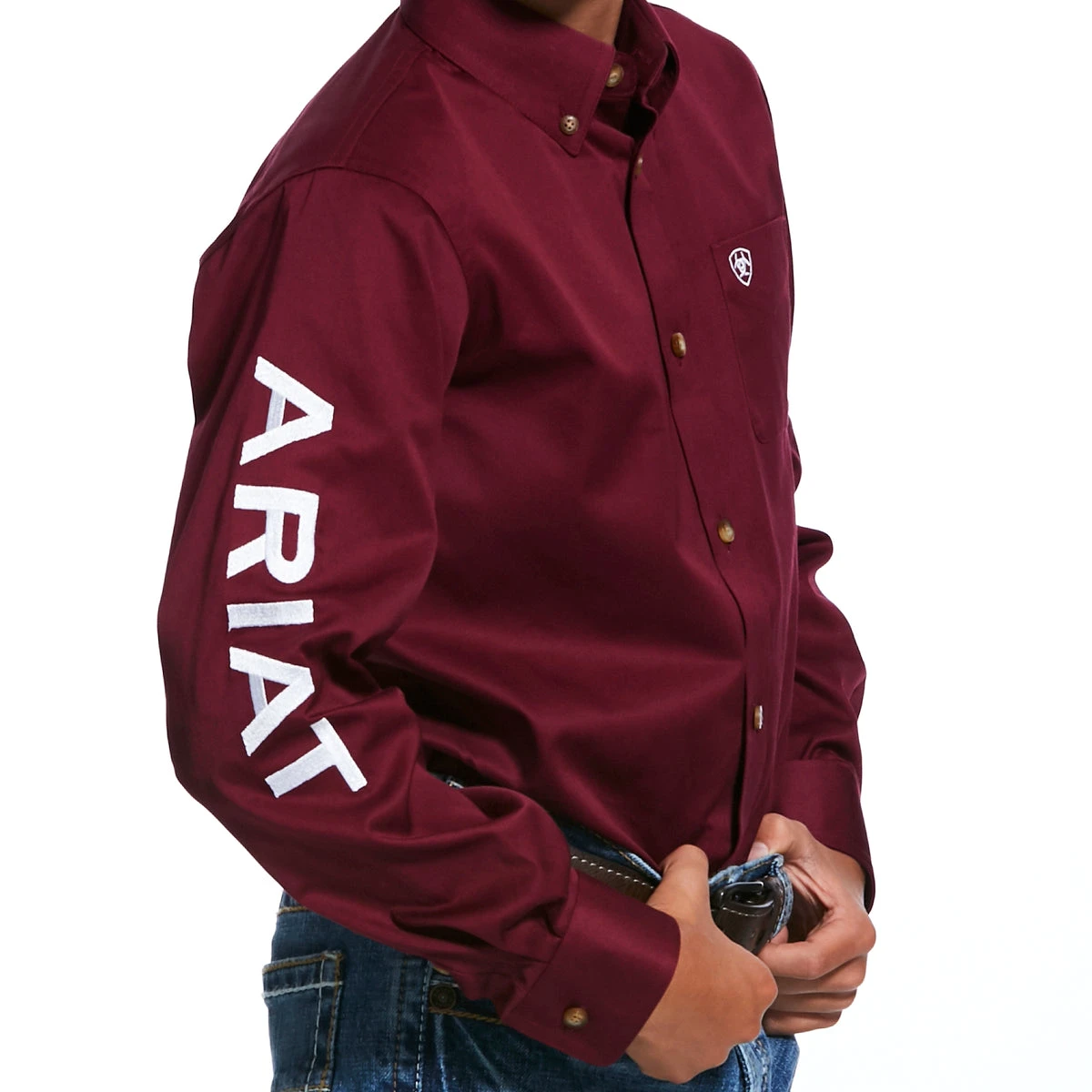 Camisa Ariat Infantil Team Logo Twill Burgundy 2 Camisa Ariat Infantil Team Logo Twill Burgundy - Image 2